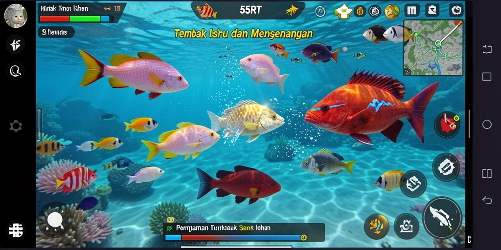 Gameplay menembak ikan yang seru dan penuh warna di 55RT.
