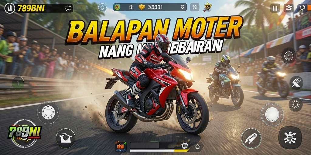 Screenshot gameplay 789BNI menampilkan balapan motor yang intens dan grafis yang luar biasa.