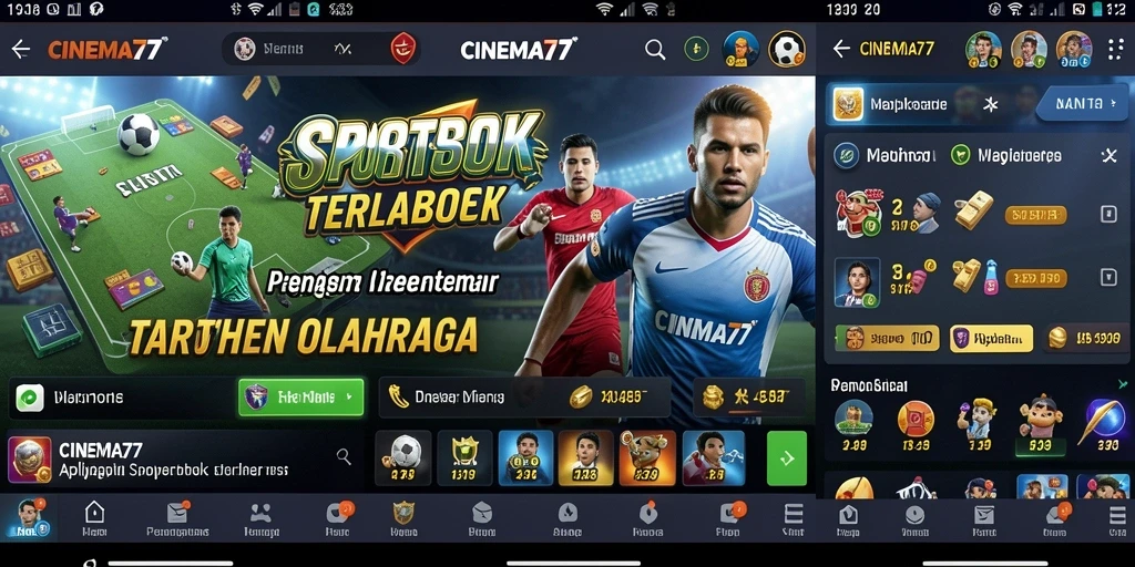 Screenshot tampilan antarmuka aplikasi CINEMA77 yang menampilkan taruhan olahraga.