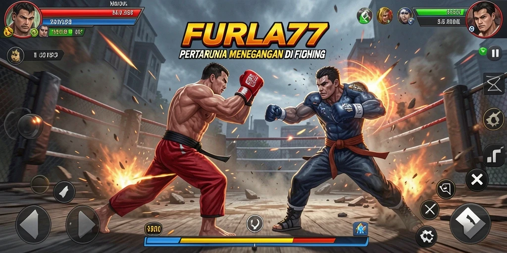 Tampilan gameplay yang spektakuler di arena pertarungan.