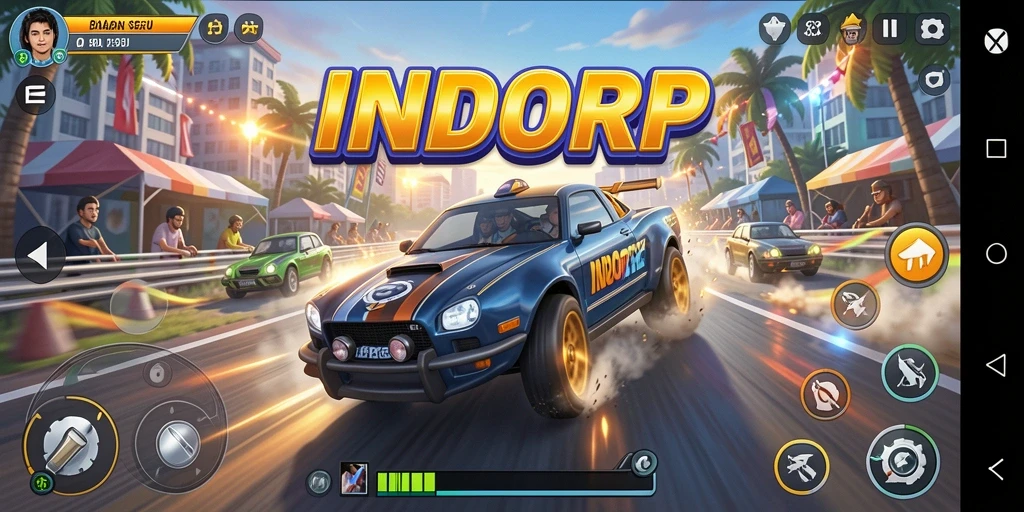 Screenshot gameplay INDORP yang penuh aksi dan kecepatan.