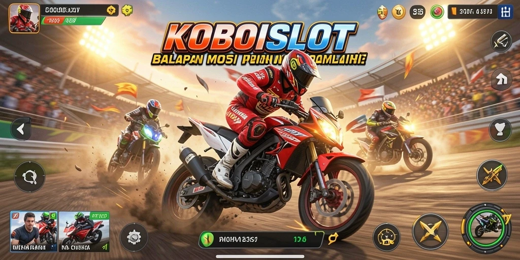 Screenshot KOBOISLOT menampilkan aksi balapan motor yang mendebarkan.