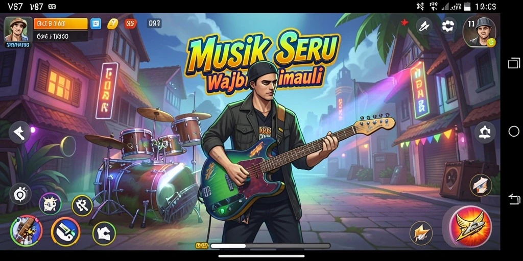 Tampilan gameplay V87 dengan tantangan musik yang menarik.